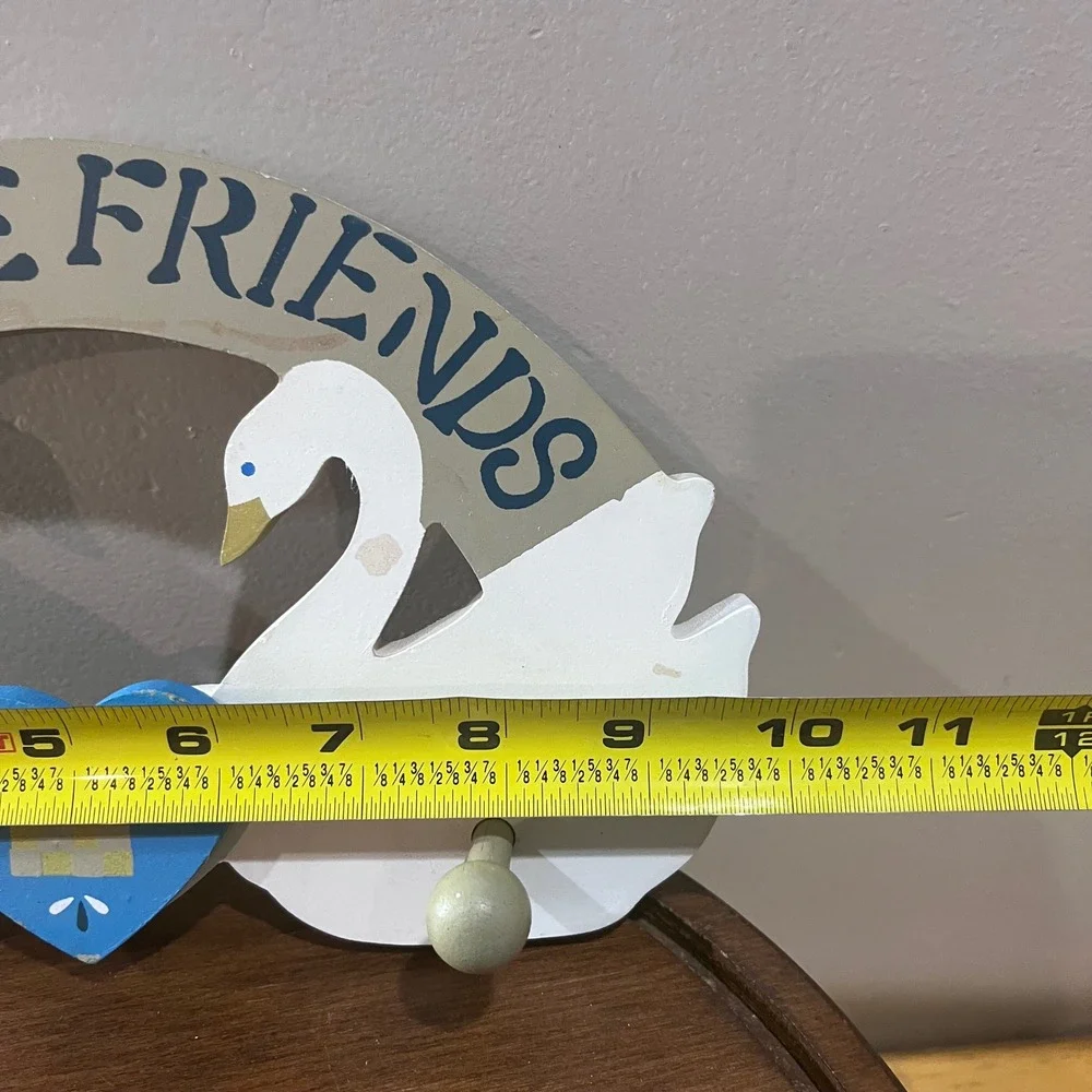 Vtg Country Folk Art Wood Swan Welcome Friends Wall Plaque Heart‎ Peg Rack 11.5